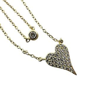 925 Sterling Silver Gold Vermeil CZ Pave Heart Bezel Pendant Layered Necklace